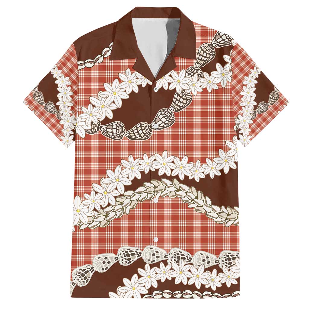 Red Hawaii Tiare and Shell Lei Family Matching Short Sleeve Bodycon Dress and Hawaiian Shirt Hawaiian Palaka Luxury Vibes - Polynesian Pride