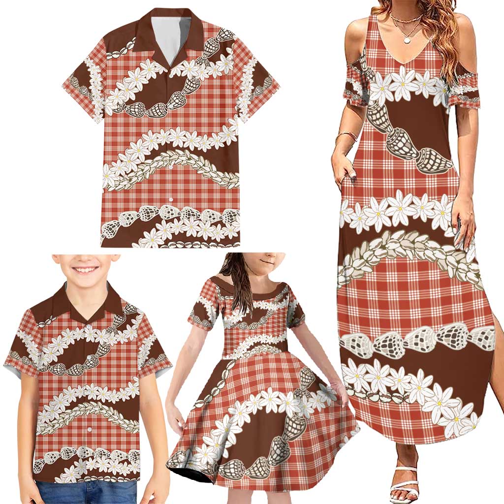 Red Hawaii Tiare and Shell Lei Family Matching Summer Maxi Dress and Hawaiian Shirt Hawaiian Palaka Luxury Vibes - Polynesian Pride