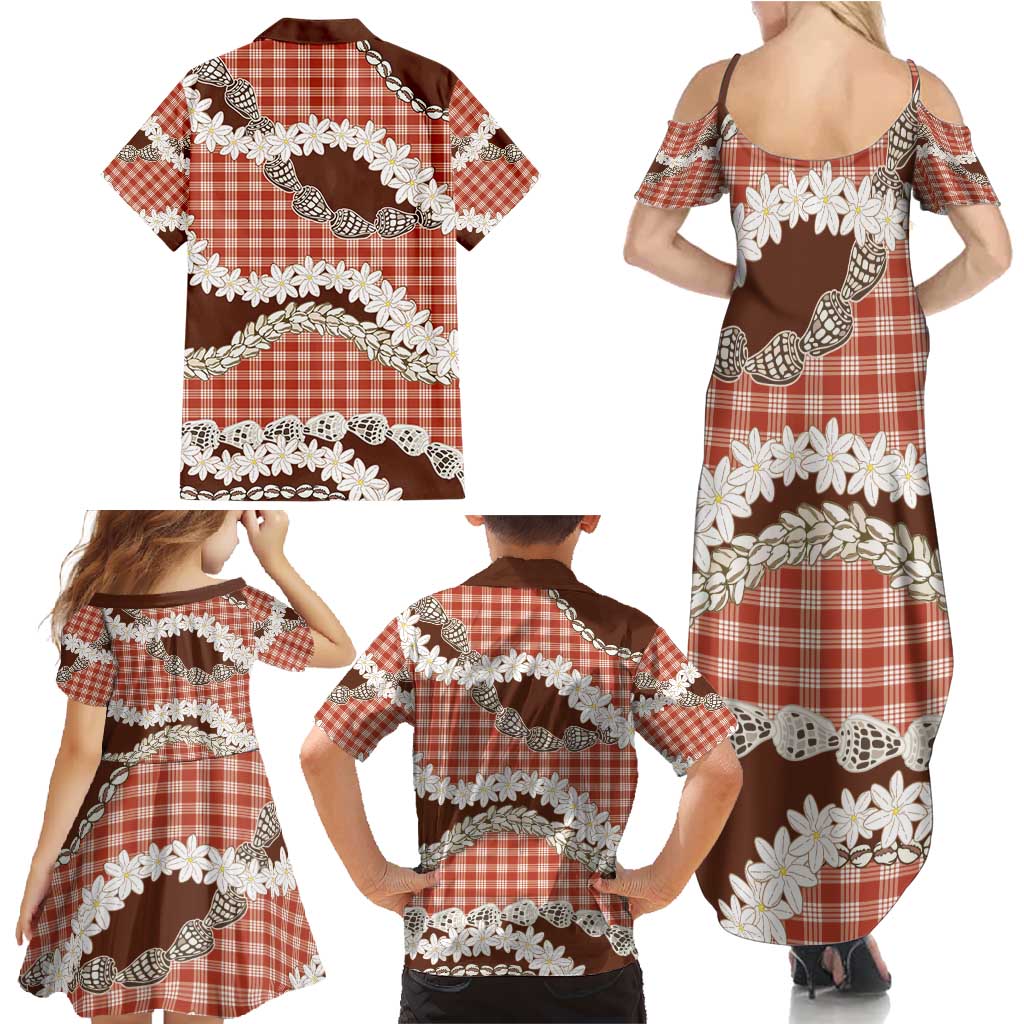 Red Hawaii Tiare and Shell Lei Family Matching Summer Maxi Dress and Hawaiian Shirt Hawaiian Palaka Luxury Vibes - Polynesian Pride