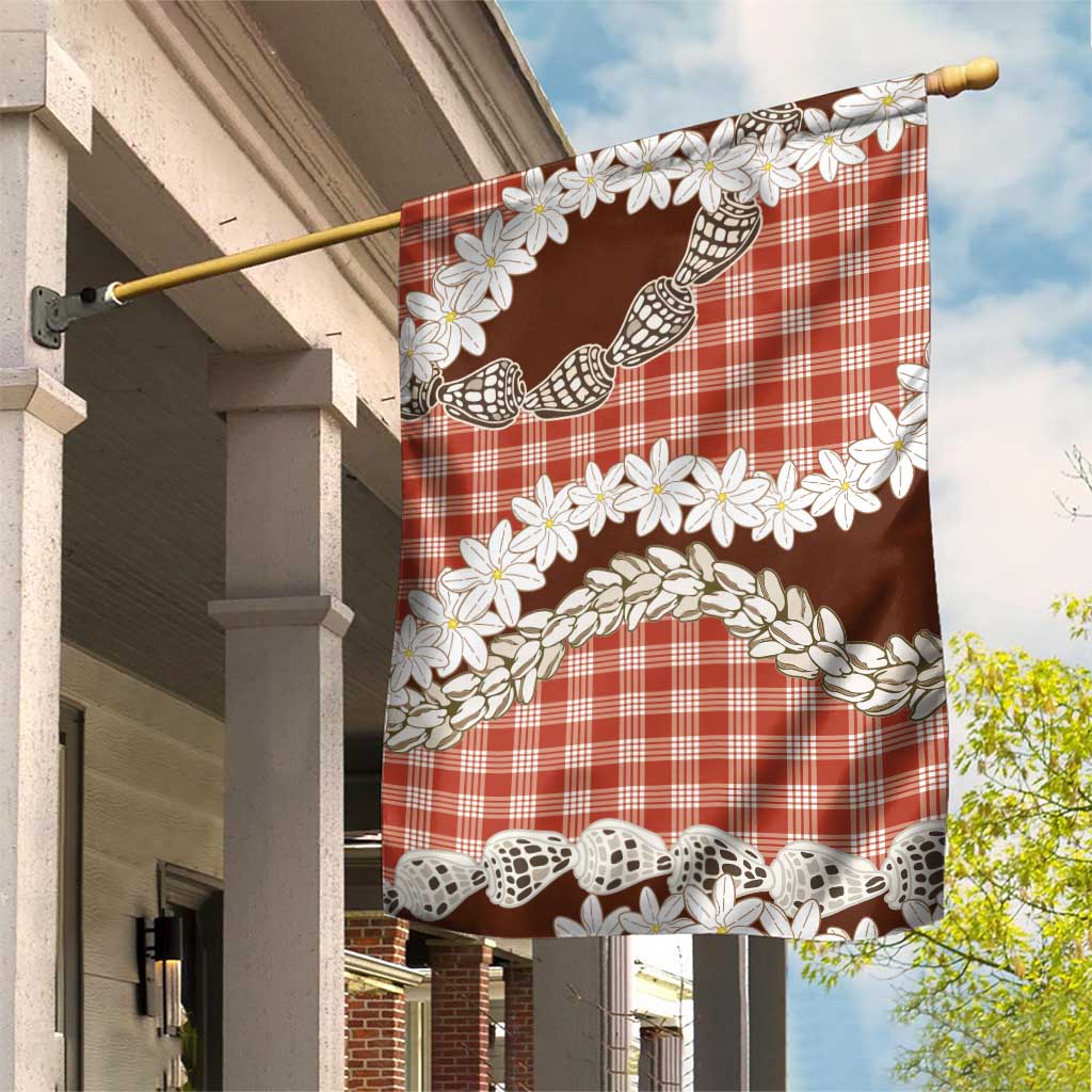 Red Hawaii Tiare and Shell Lei Garden Flag Hawaiian Palaka Luxury Vibes - Polynesian Pride