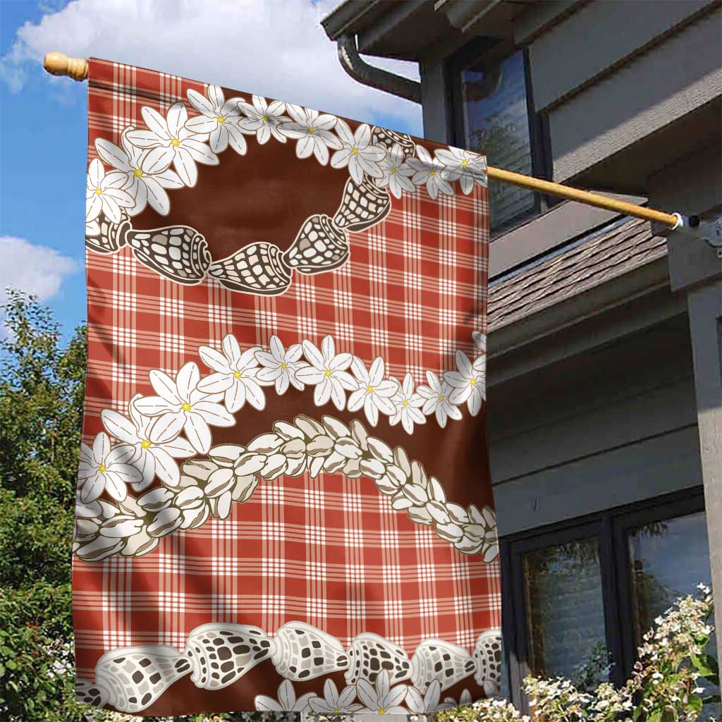 Red Hawaii Tiare and Shell Lei Garden Flag Hawaiian Palaka Luxury Vibes - Polynesian Pride