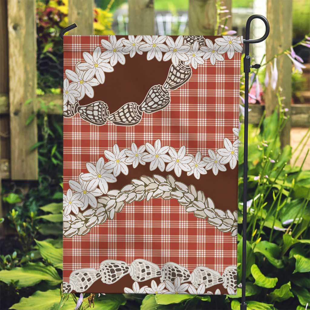 Red Hawaii Tiare and Shell Lei Garden Flag Hawaiian Palaka Luxury Vibes - Polynesian Pride
