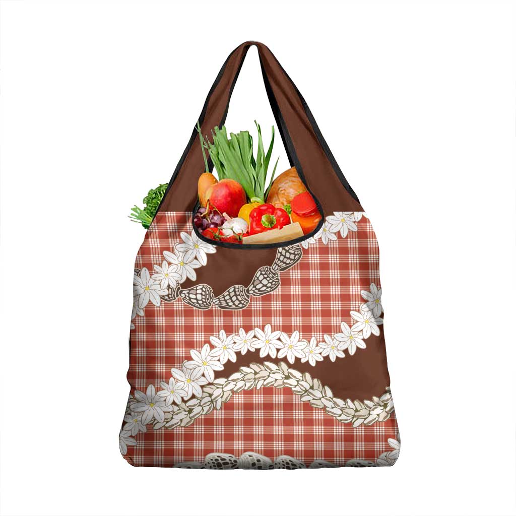 Red Hawaii Tiare and Shell Lei Grocery Bag Hawaiian Palaka Luxury Vibes LT14 1-pack One Size Red - Polynesian Pride