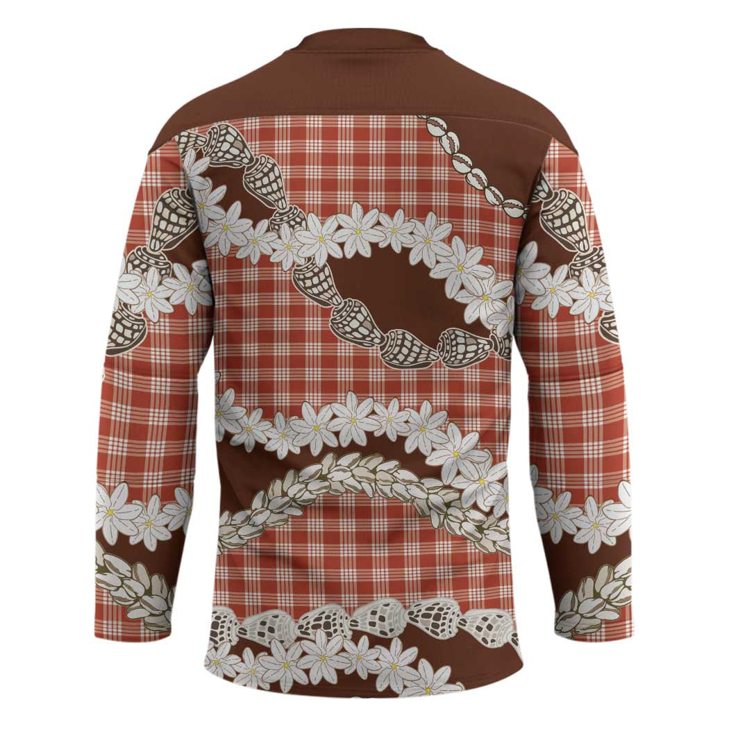 Red Hawaii Tiare and Shell Lei Hockey Jersey Hawaiian Palaka Luxury Vibes - Polynesian Pride