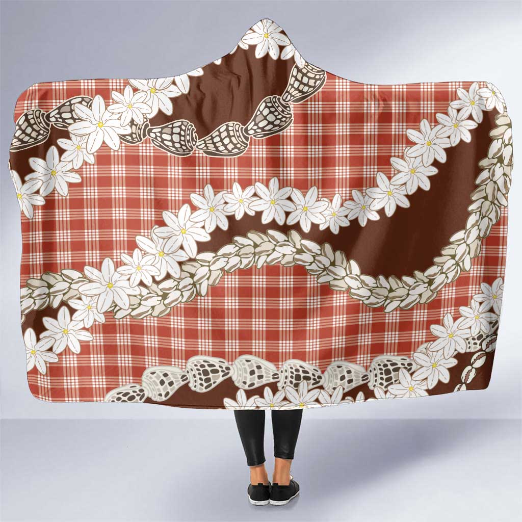 Red Hawaii Tiare and Shell Lei Hooded Blanket Hawaiian Palaka Luxury Vibes - Polynesian Pride