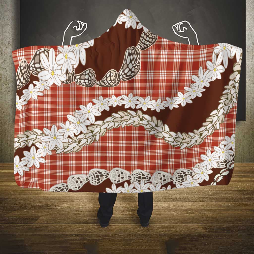 Red Hawaii Tiare and Shell Lei Hooded Blanket Hawaiian Palaka Luxury Vibes - Polynesian Pride