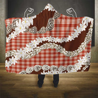 Red Hawaii Tiare and Shell Lei Hooded Blanket Hawaiian Palaka Luxury Vibes - Polynesian Pride