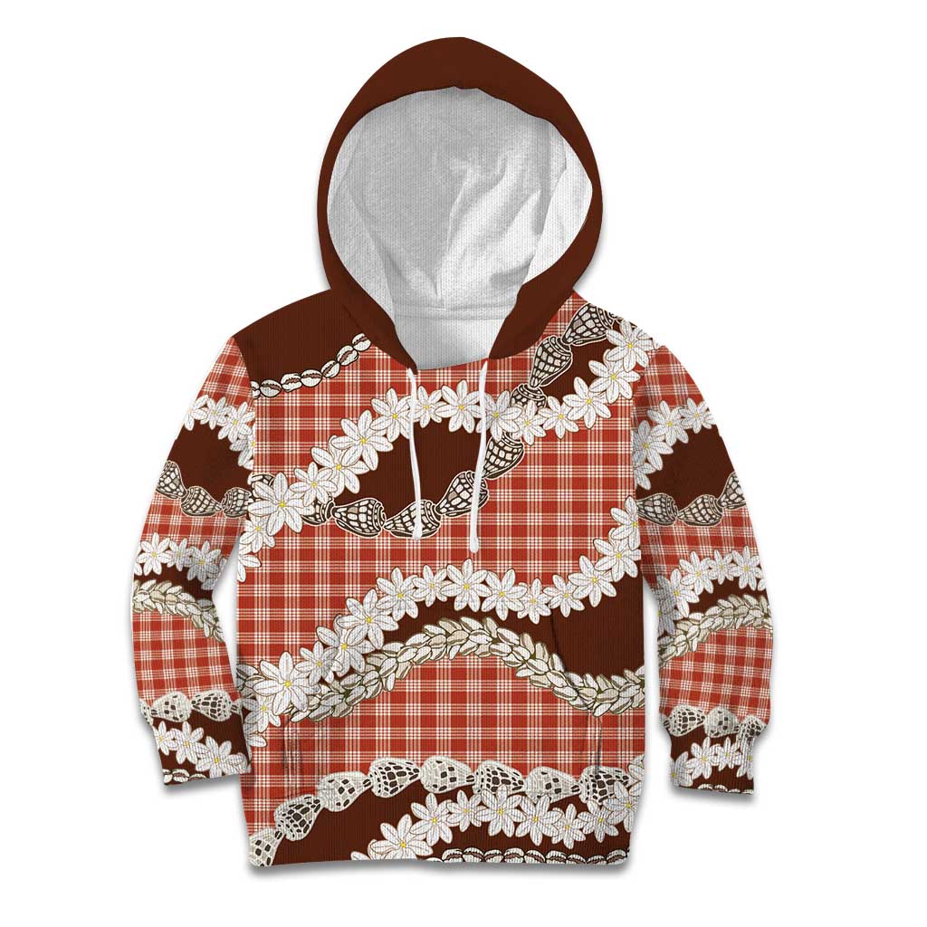 Red Hawaii Tiare and Shell Lei Kid Hoodie Hawaiian Palaka Luxury Vibes - Polynesian Pride