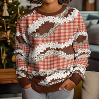 Red Hawaii Tiare and Shell Lei Kid Ugly Christmas Sweater Hawaiian Palaka Luxury Vibes - Polynesian Pride