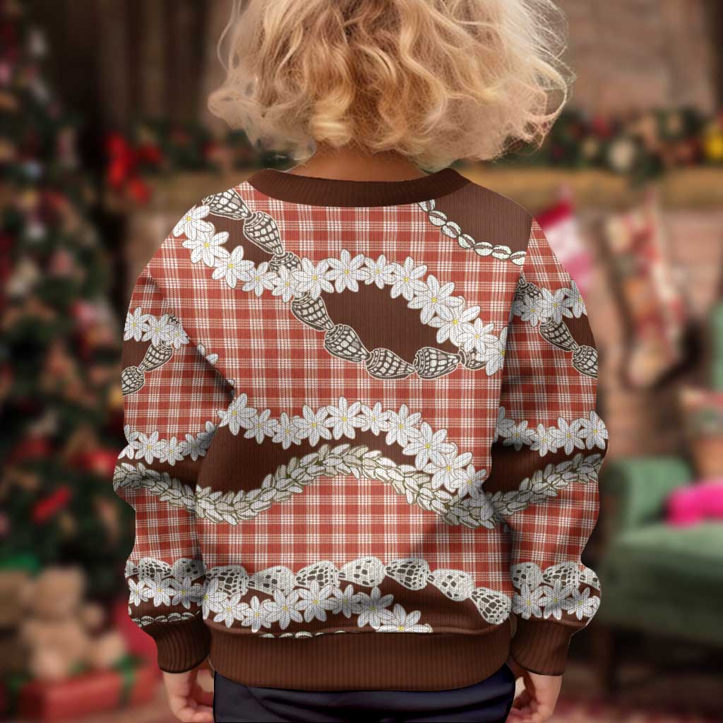 Red Hawaii Tiare and Shell Lei Kid Ugly Christmas Sweater Hawaiian Palaka Luxury Vibes - Polynesian Pride