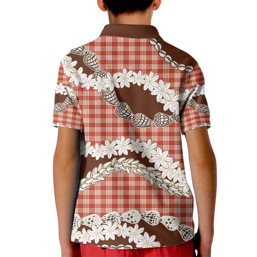 Red Hawaii Tiare and Shell Lei Kid Polo Shirt Hawaiian Palaka Luxury Vibes - Polynesian Pride