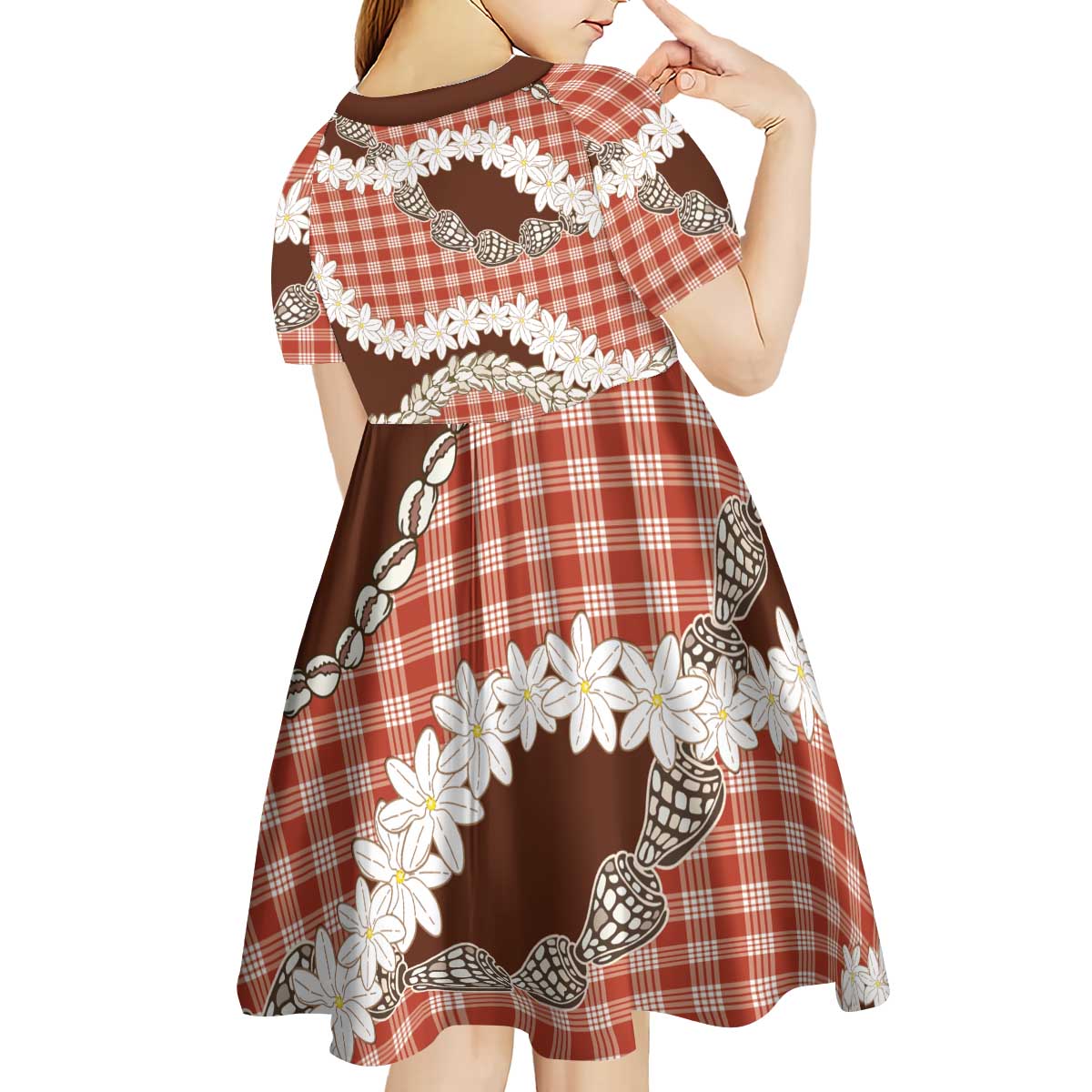 Red Hawaii Tiare and Shell Lei Kid Short Sleeve Dress Hawaiian Palaka Luxury Vibes - Polynesian Pride