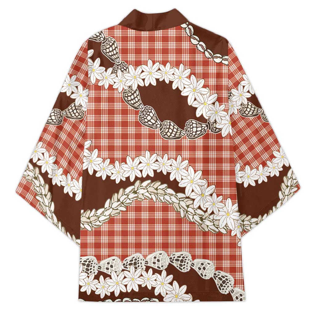 Red Hawaii Tiare and Shell Lei Kimono Hawaiian Palaka Luxury Vibes LT14 - Polynesian Pride