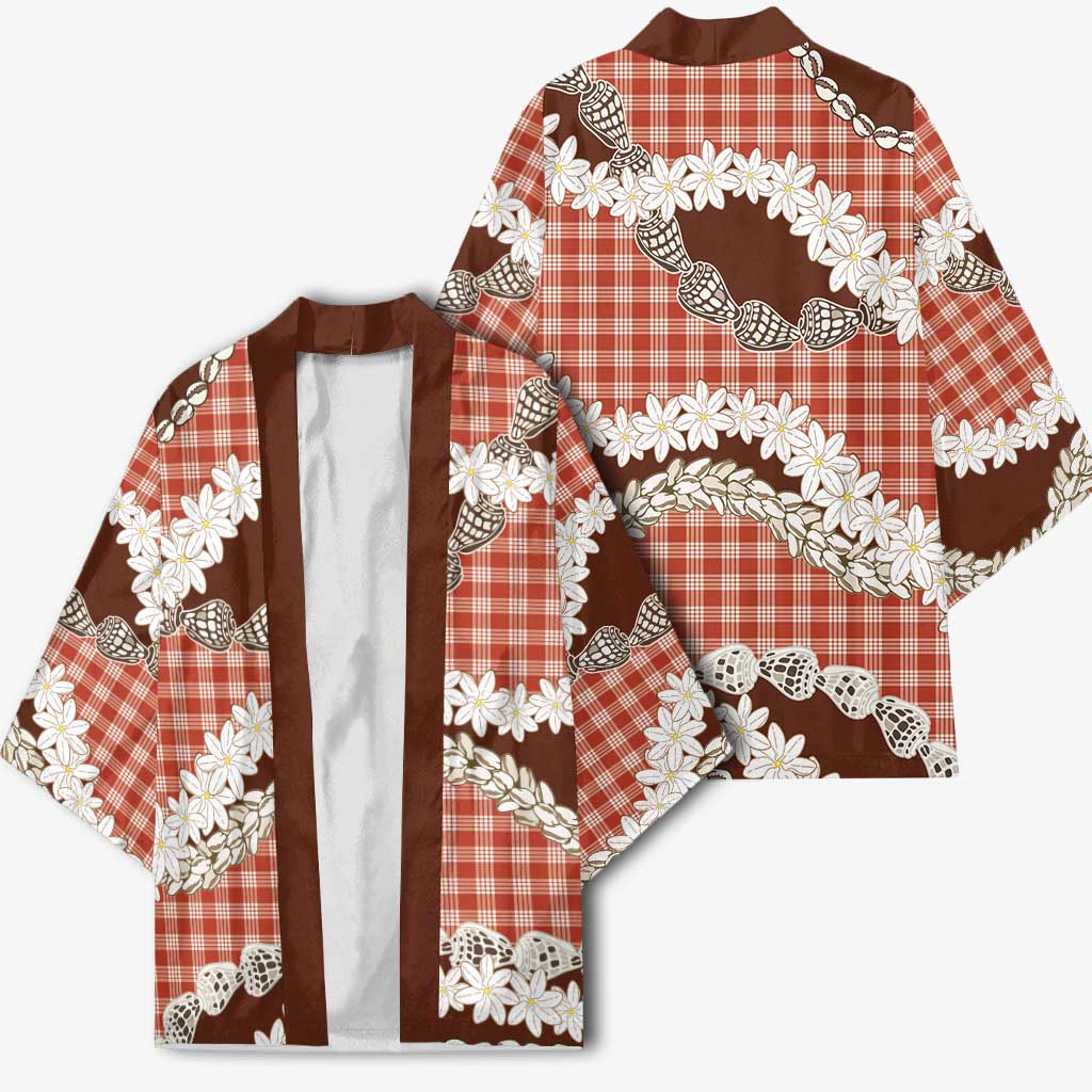 Red Hawaii Tiare and Shell Lei Kimono Hawaiian Palaka Luxury Vibes LT14 - Polynesian Pride