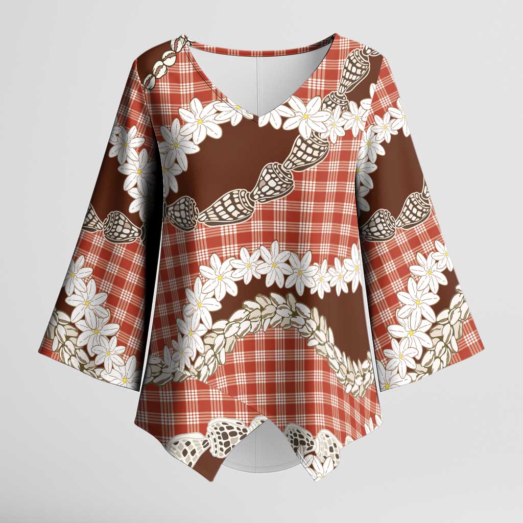 Red Hawaii Tiare and Shell Lei Kimono Sleeve Blouse Hawaiian Palaka Luxury Vibes - Polynesian Pride