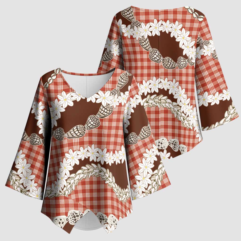 Red Hawaii Tiare and Shell Lei Kimono Sleeve Blouse Hawaiian Palaka Luxury Vibes - Polynesian Pride