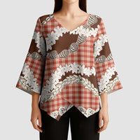 Red Hawaii Tiare and Shell Lei Kimono Sleeve Blouse Hawaiian Palaka Luxury Vibes - Polynesian Pride