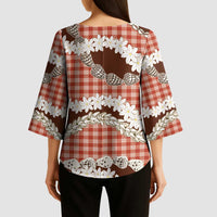 Red Hawaii Tiare and Shell Lei Kimono Sleeve Blouse Hawaiian Palaka Luxury Vibes - Polynesian Pride