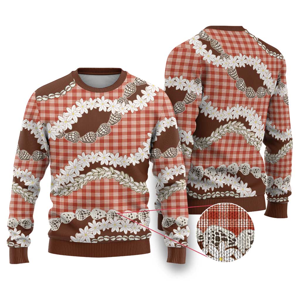 Red Hawaii Tiare and Shell Lei Ugly Christmas Sweater Hawaiian Palaka Luxury Vibes - Polynesian Pride