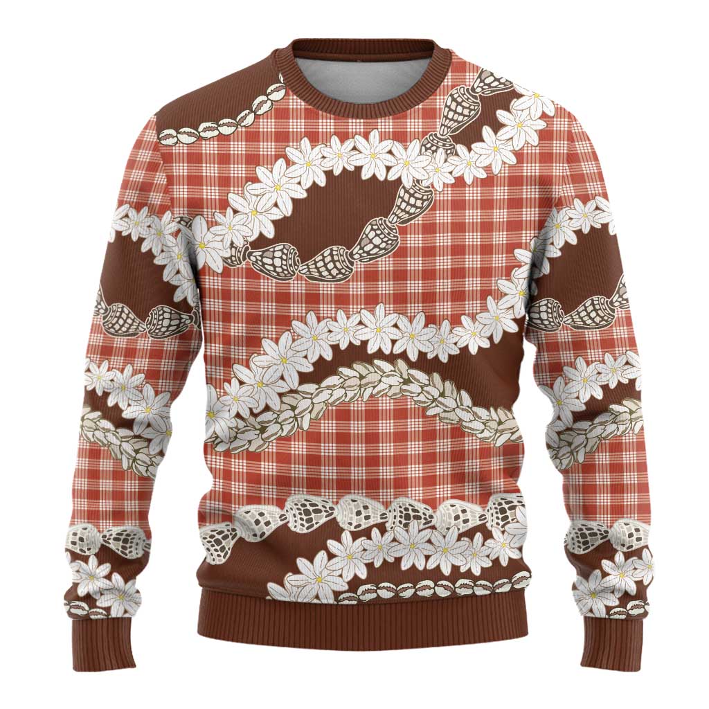 Red Hawaii Tiare and Shell Lei Ugly Christmas Sweater Hawaiian Palaka Luxury Vibes - Polynesian Pride