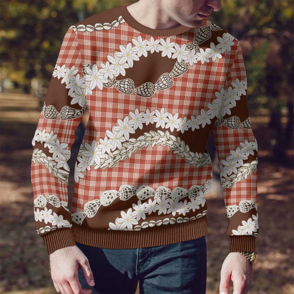 Red Hawaii Tiare and Shell Lei Ugly Christmas Sweater Hawaiian Palaka Luxury Vibes - Polynesian Pride