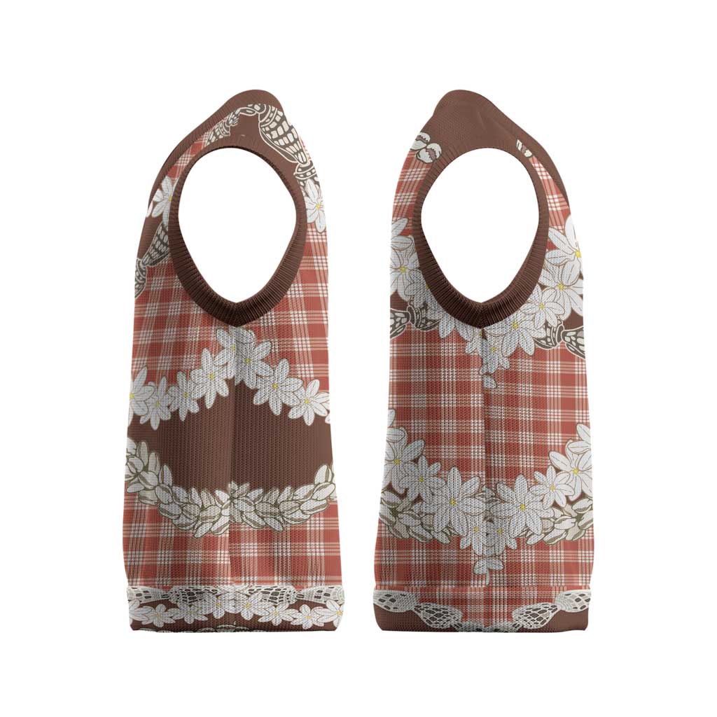 Red Hawaii Tiare and Shell Lei Christmas Knitted V-Neck Vest Hawaiian Palaka Luxury Vibes - Polynesian Pride