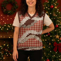 Red Hawaii Tiare and Shell Lei Christmas Knitted V-Neck Vest Hawaiian Palaka Luxury Vibes - Polynesian Pride