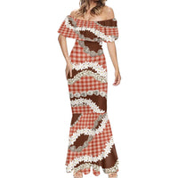 Red Hawaii Tiare and Shell Lei Mermaid Dress Hawaiian Palaka Luxury Vibes - Polynesian Pride