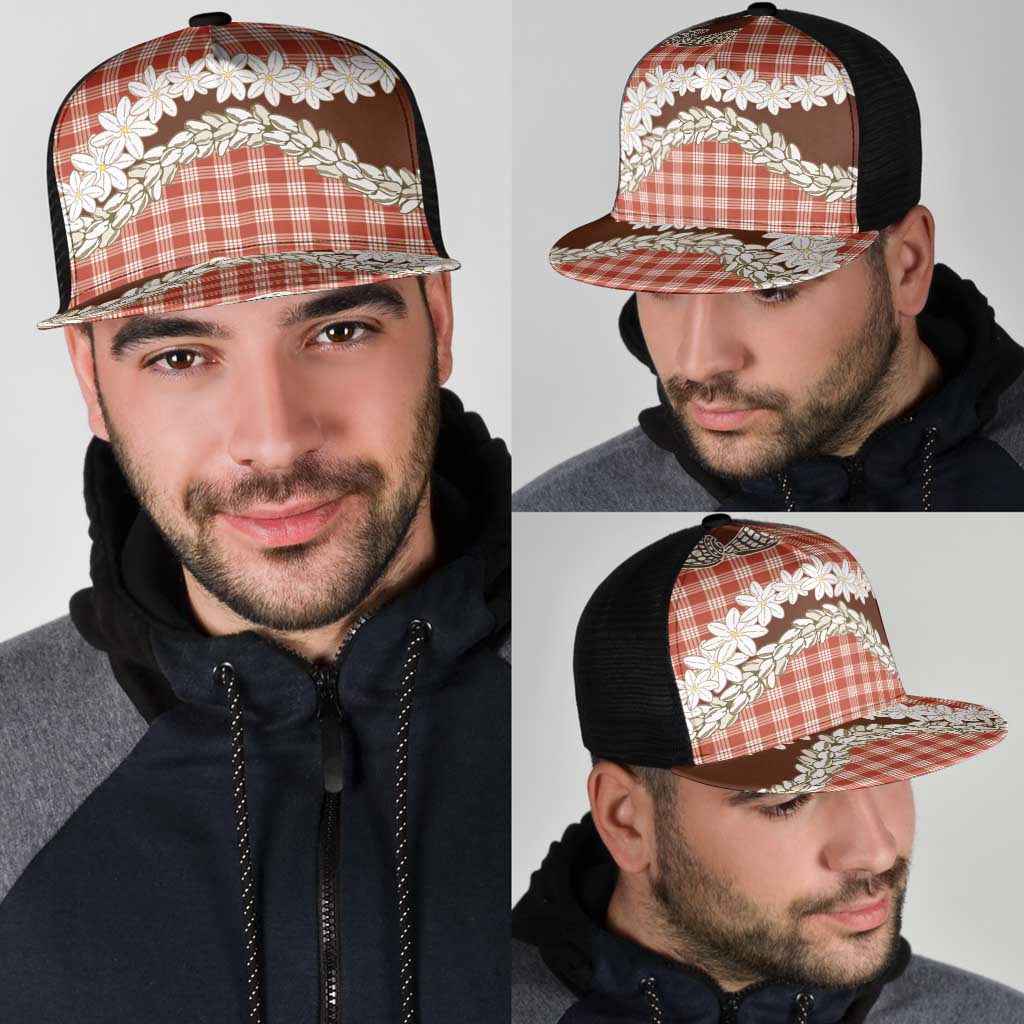Red Hawaii Tiare and Shell Lei Mesh Trucker Cap Hawaiian Palaka Luxury Vibes - Polynesian Pride