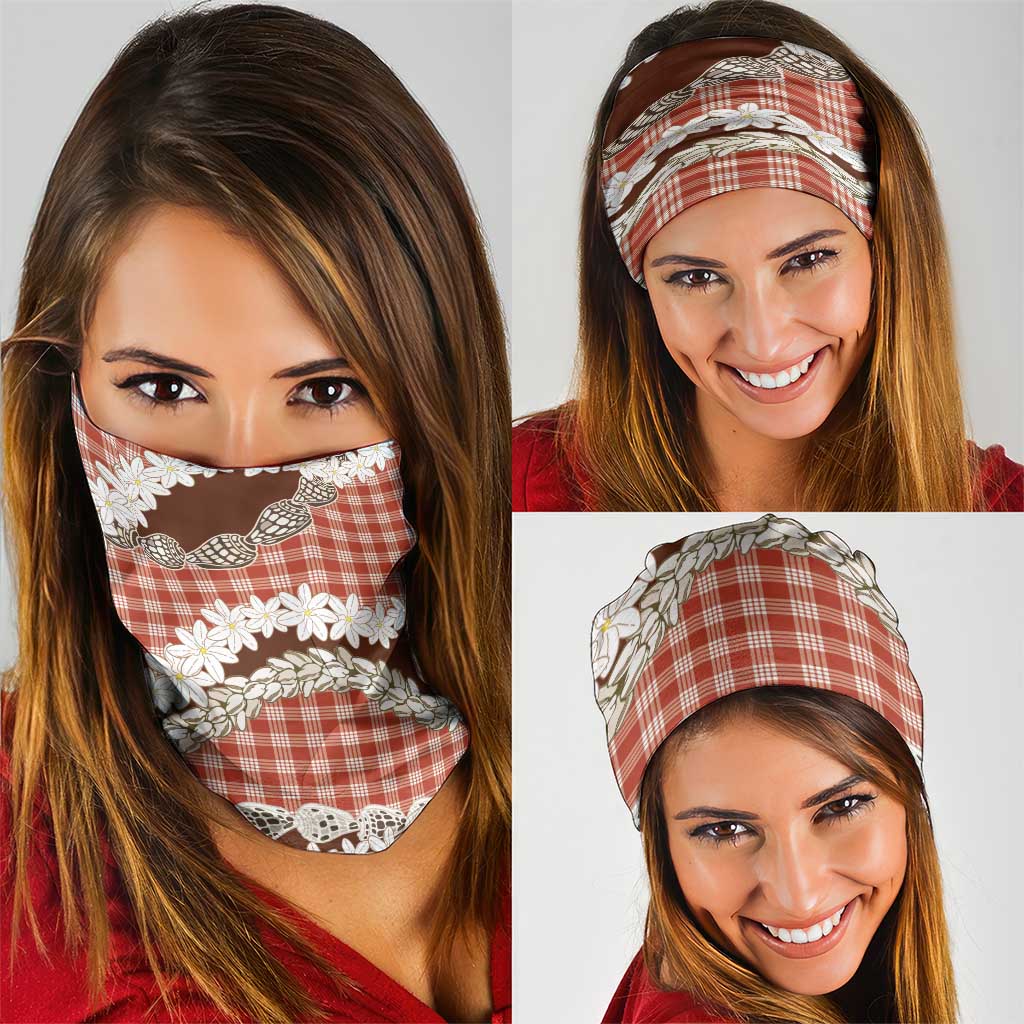 Red Hawaii Tiare and Shell Lei Neck Gaiter Hawaiian Palaka Luxury Vibes - Polynesian Pride