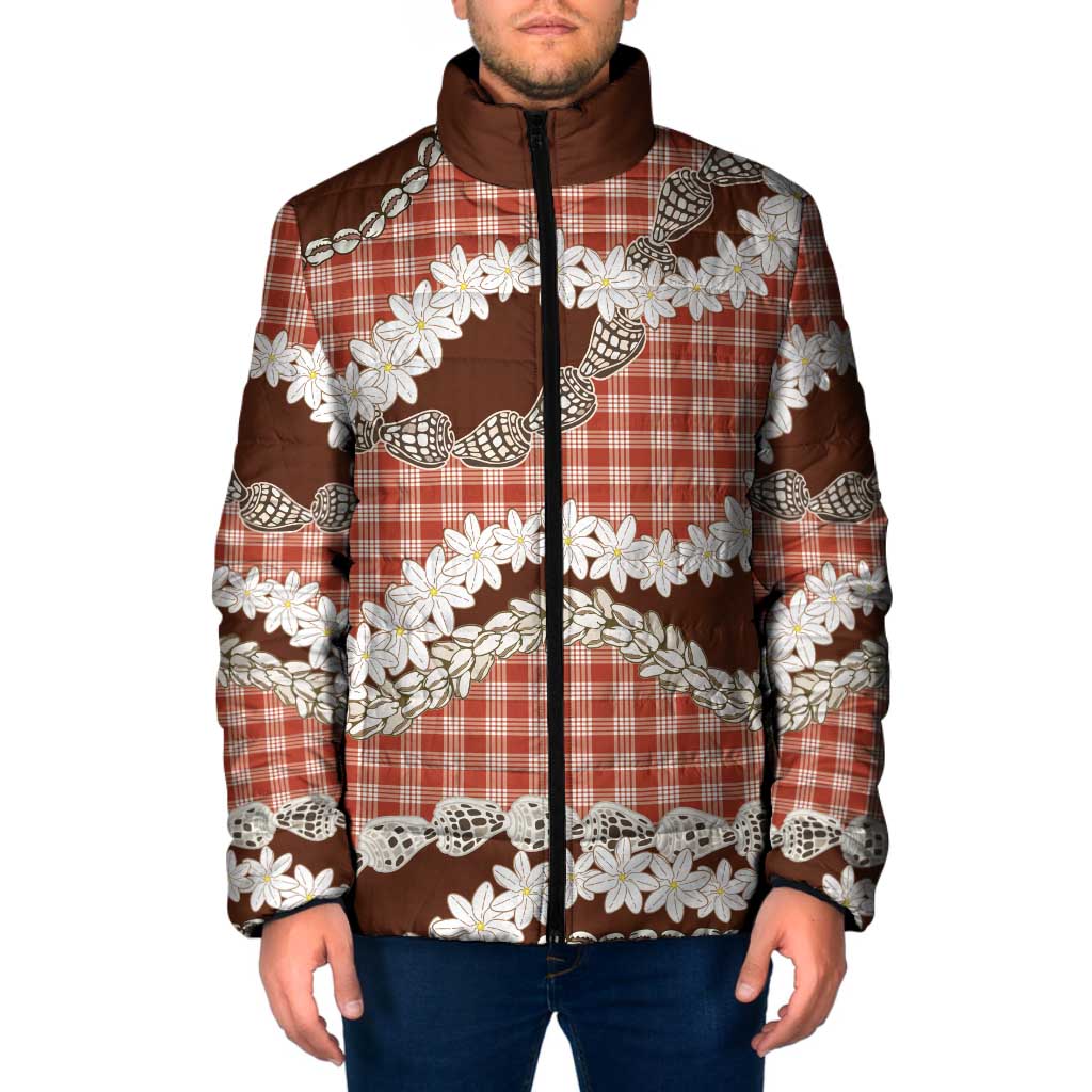 Red Hawaii Tiare and Shell Lei Padded Jacket Hawaiian Palaka Luxury Vibes - Polynesian Pride