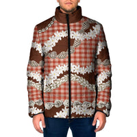 Red Hawaii Tiare and Shell Lei Padded Jacket Hawaiian Palaka Luxury Vibes - Polynesian Pride