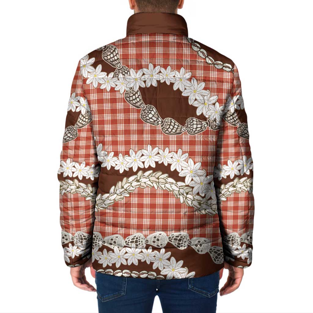 Red Hawaii Tiare and Shell Lei Padded Jacket Hawaiian Palaka Luxury Vibes - Polynesian Pride