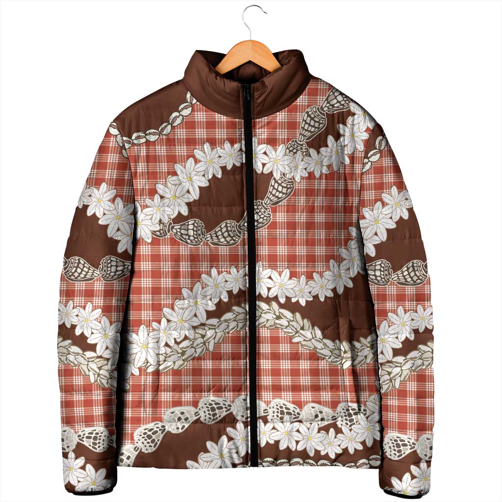 Red Hawaii Tiare and Shell Lei Padded Jacket Hawaiian Palaka Luxury Vibes - Polynesian Pride