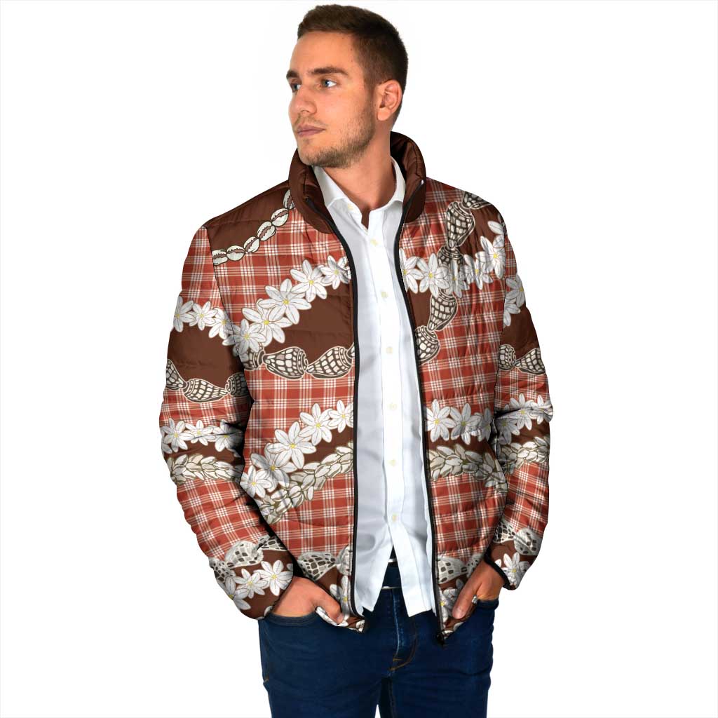 Red Hawaii Tiare and Shell Lei Padded Jacket Hawaiian Palaka Luxury Vibes - Polynesian Pride