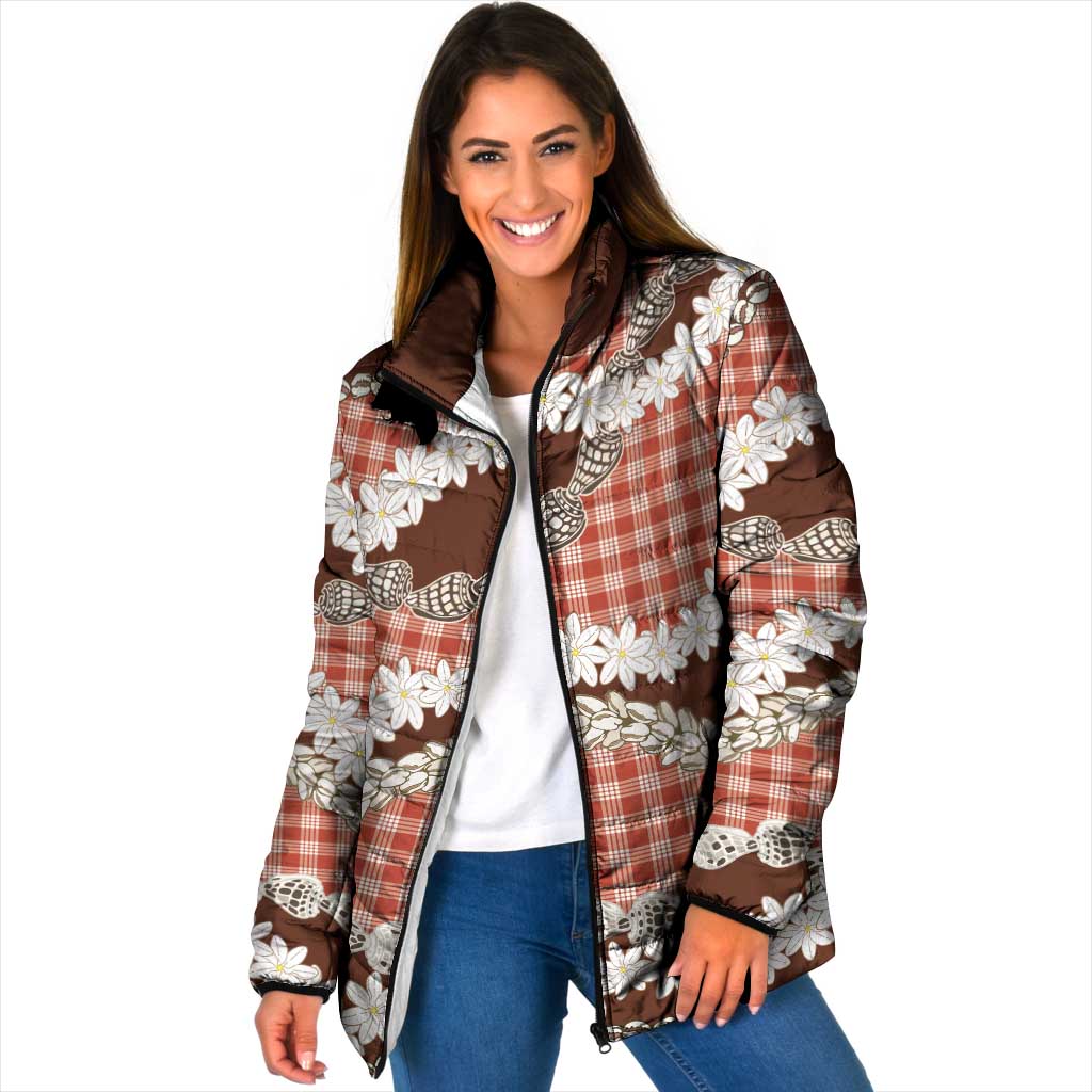 Red Hawaii Tiare and Shell Lei Padded Jacket Hawaiian Palaka Luxury Vibes - Polynesian Pride
