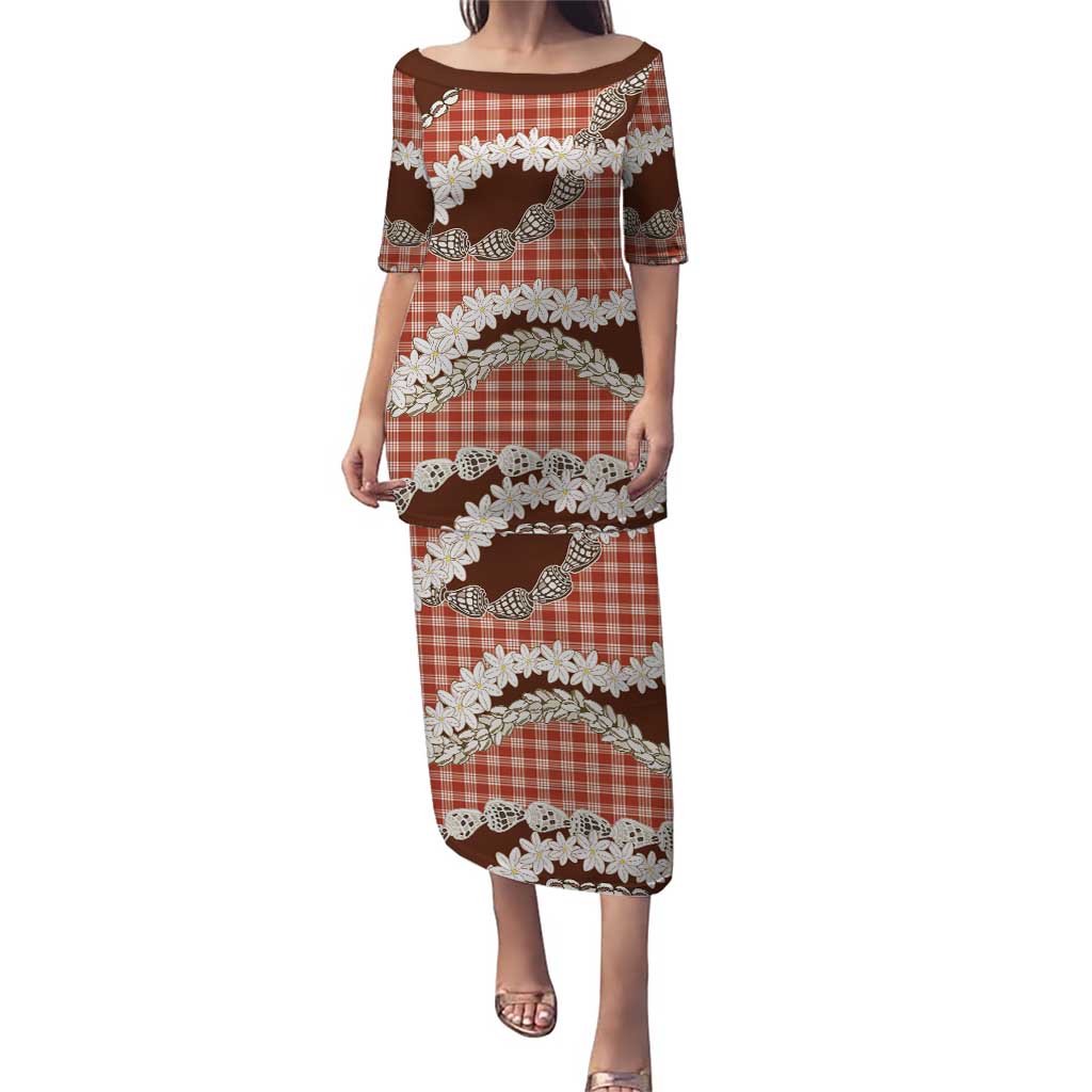 Red Hawaii Tiare and Shell Lei Puletasi Hawaiian Palaka Luxury Vibes - Polynesian Pride