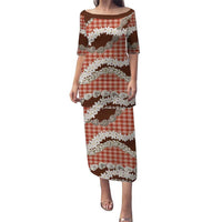 Red Hawaii Tiare and Shell Lei Puletasi Hawaiian Palaka Luxury Vibes - Polynesian Pride