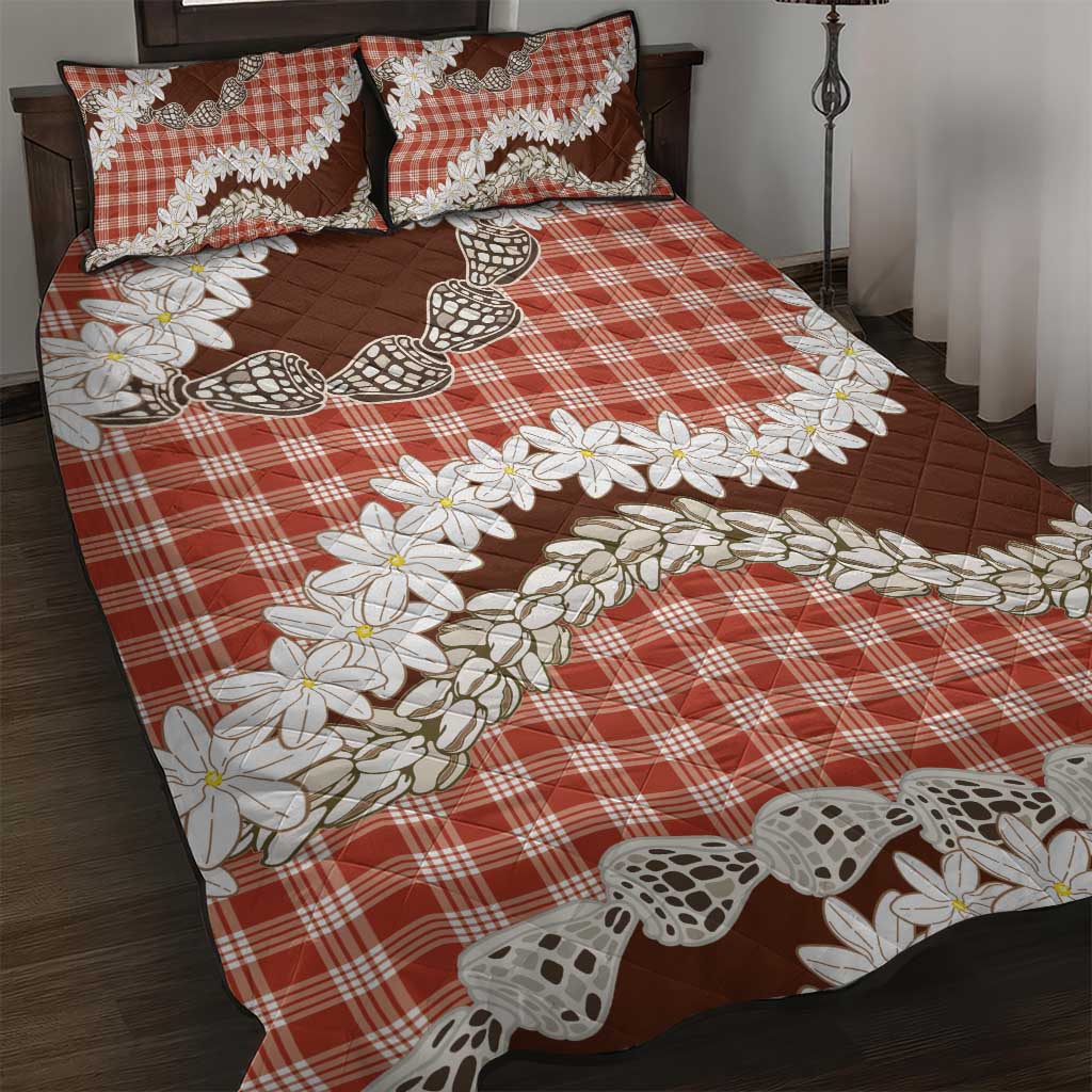 Red Hawaii Tiare and Shell Lei Quilt Bed Set Hawaiian Palaka Luxury Vibes - Polynesian Pride