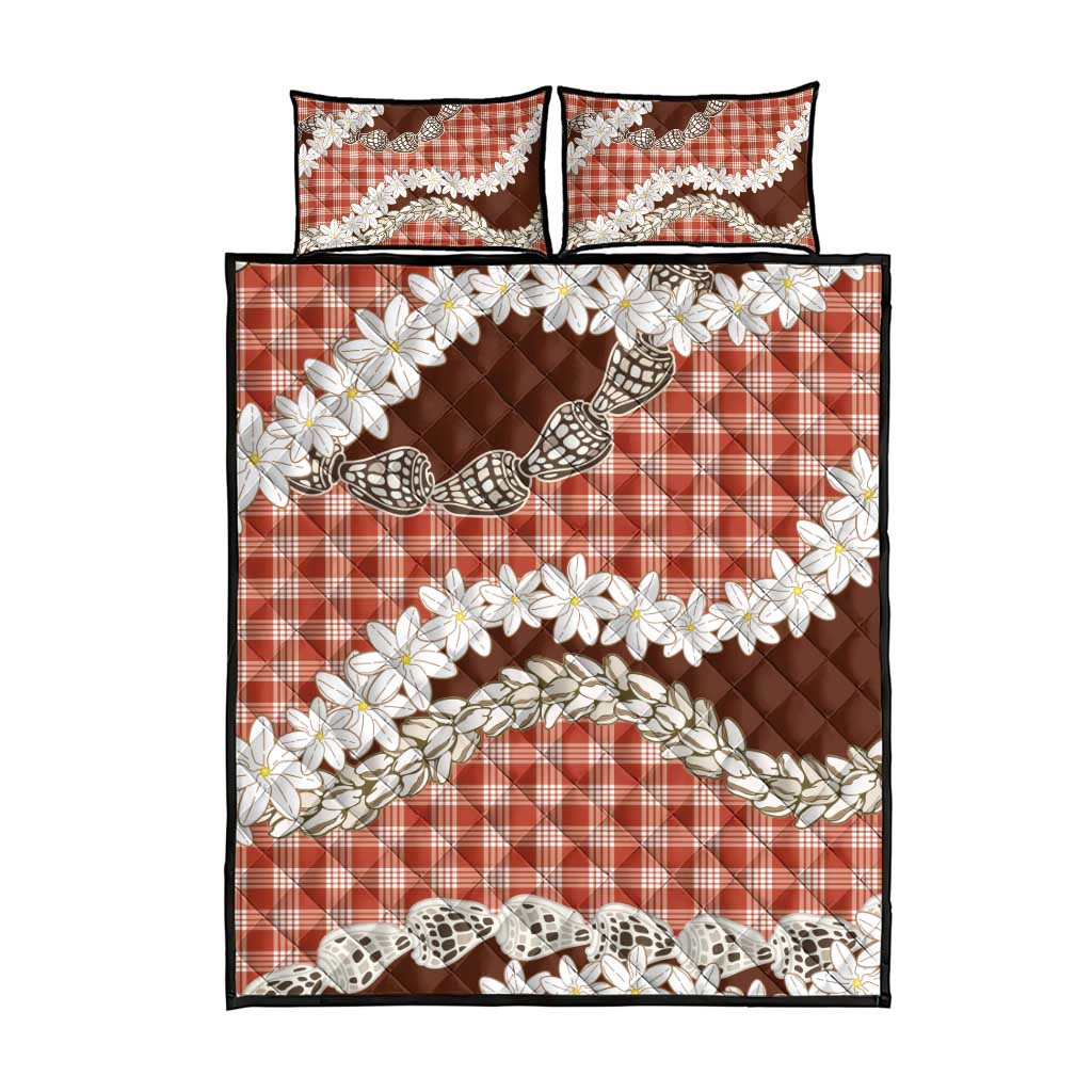 Red Hawaii Tiare and Shell Lei Quilt Bed Set Hawaiian Palaka Luxury Vibes - Polynesian Pride