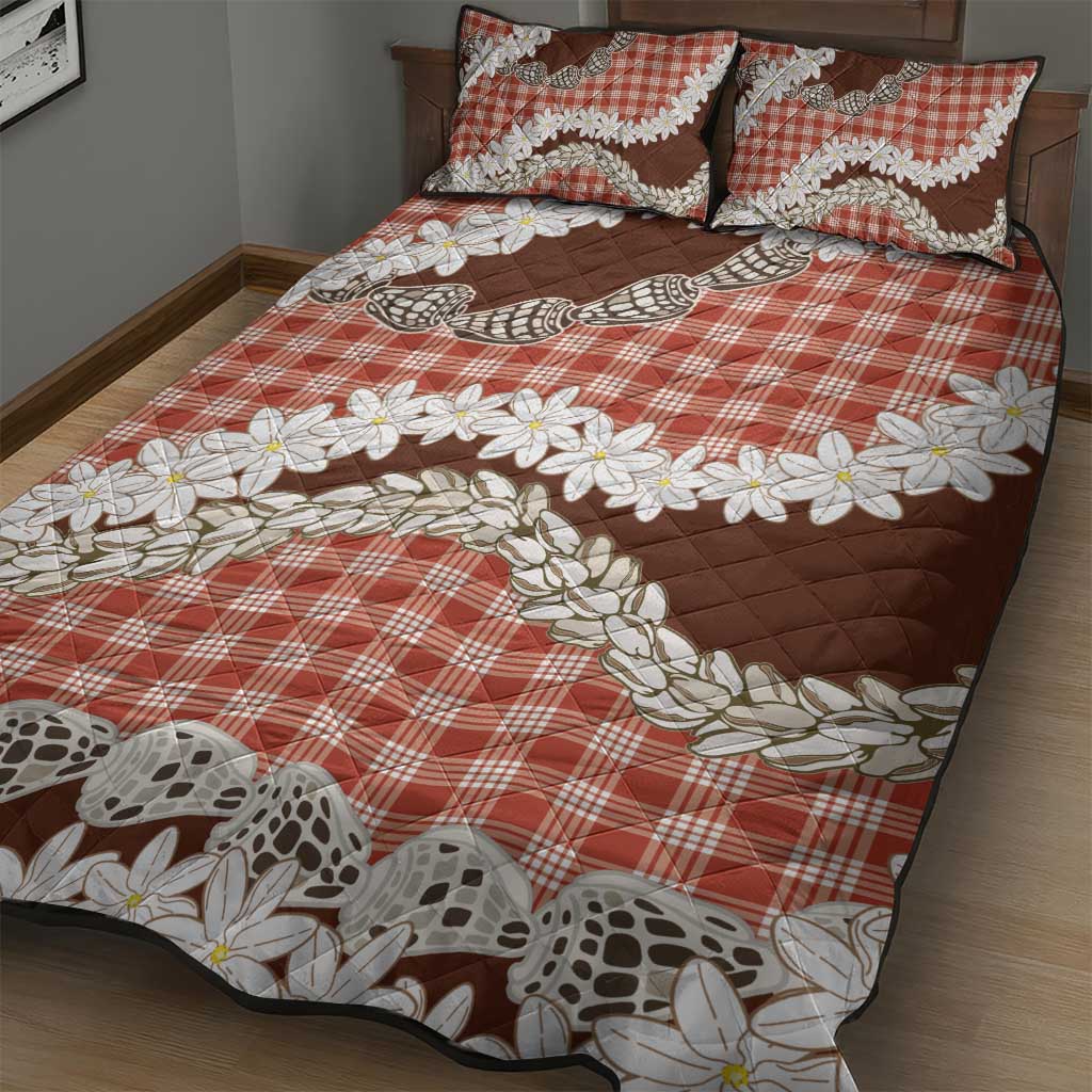 Red Hawaii Tiare and Shell Lei Quilt Bed Set Hawaiian Palaka Luxury Vibes - Polynesian Pride