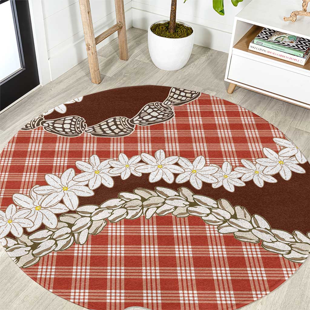 Red Hawaii Tiare and Shell Lei Round Carpet Hawaiian Palaka Luxury Vibes - Polynesian Pride
