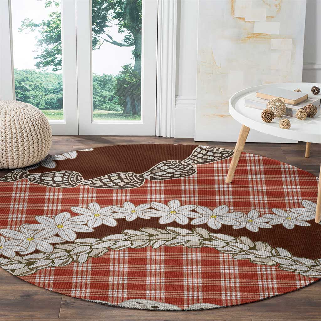 Red Hawaii Tiare and Shell Lei Round Carpet Hawaiian Palaka Luxury Vibes - Polynesian Pride