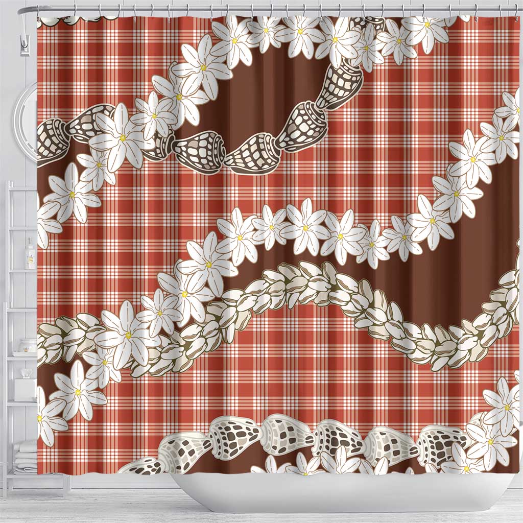 Red Hawaii Tiare and Shell Lei Shower Curtain Hawaiian Palaka Luxury Vibes - Polynesian Pride