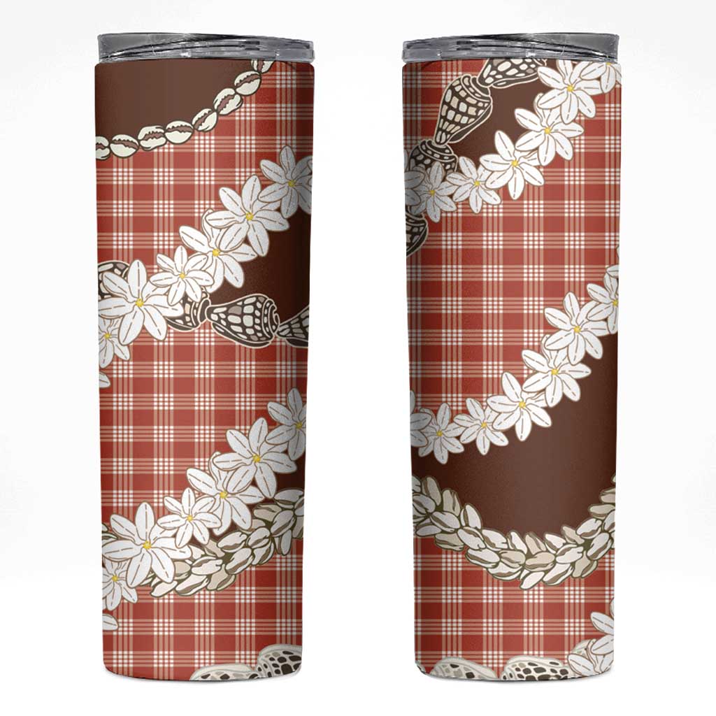 Red Hawaii Tiare and Shell Lei Skinny Tumbler Hawaiian Palaka Luxury Vibes LT14 Red - Polynesian Pride