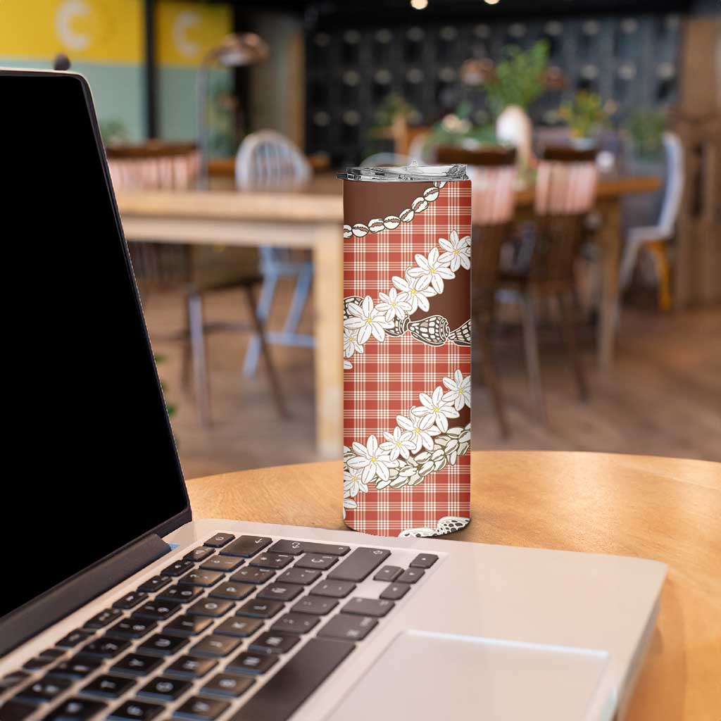 Red Hawaii Tiare and Shell Lei Skinny Tumbler Hawaiian Palaka Luxury Vibes LT14 - Polynesian Pride