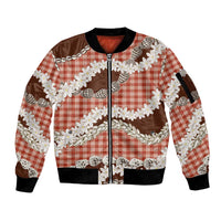 Red Hawaii Tiare and Shell Lei Sleeve Zip Bomber Jacket Hawaiian Palaka Luxury Vibes - Polynesian Pride