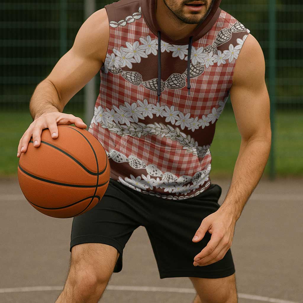 Red Hawaii Tiare and Shell Lei Sleeveless Hoodie Hawaiian Palaka Luxury Vibes - Polynesian Pride