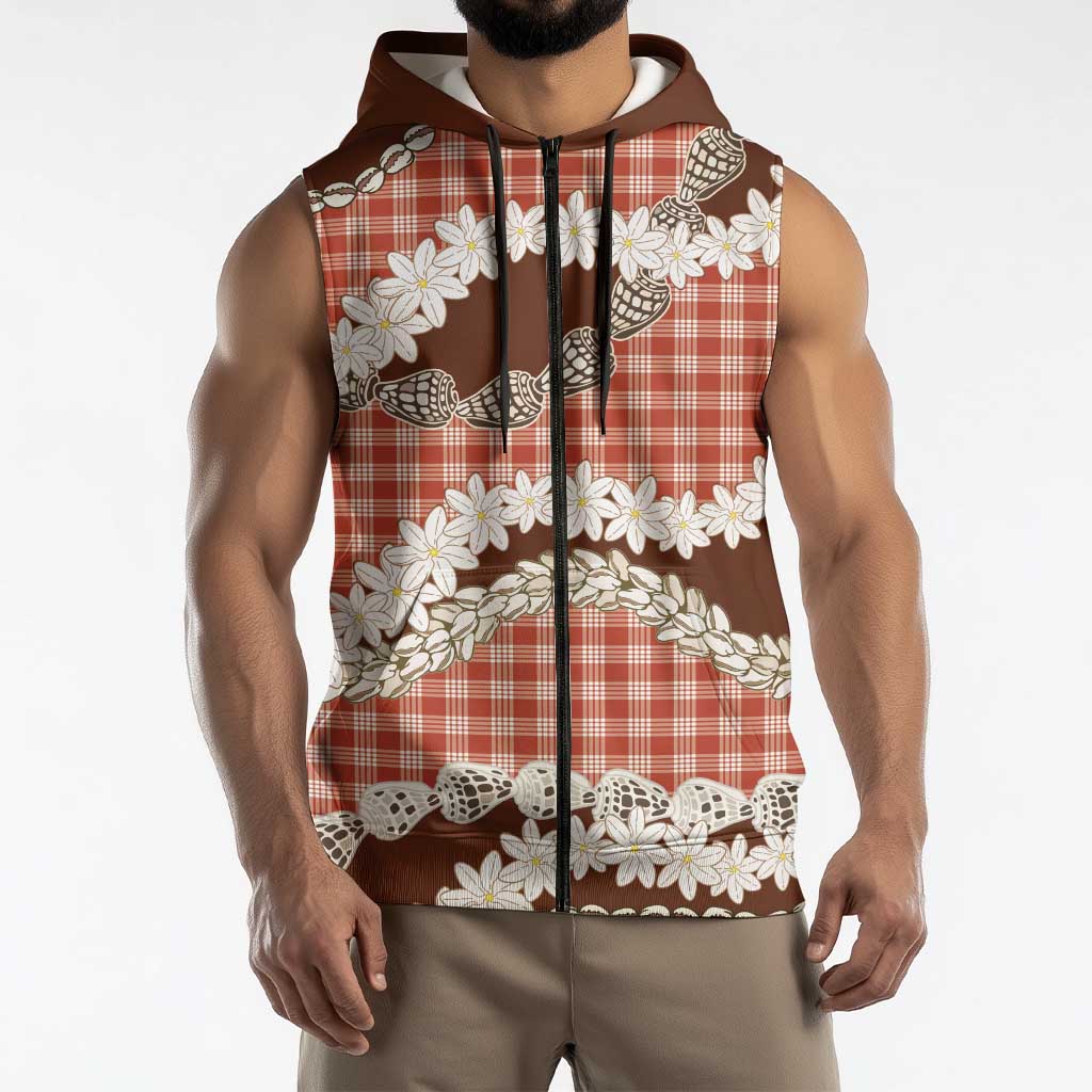 Red Hawaii Tiare and Shell Lei Sleeveless Zip Hoodie Hawaiian Palaka Luxury Vibes - Polynesian Pride