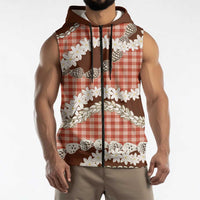 Red Hawaii Tiare and Shell Lei Sleeveless Zip Hoodie Hawaiian Palaka Luxury Vibes - Polynesian Pride